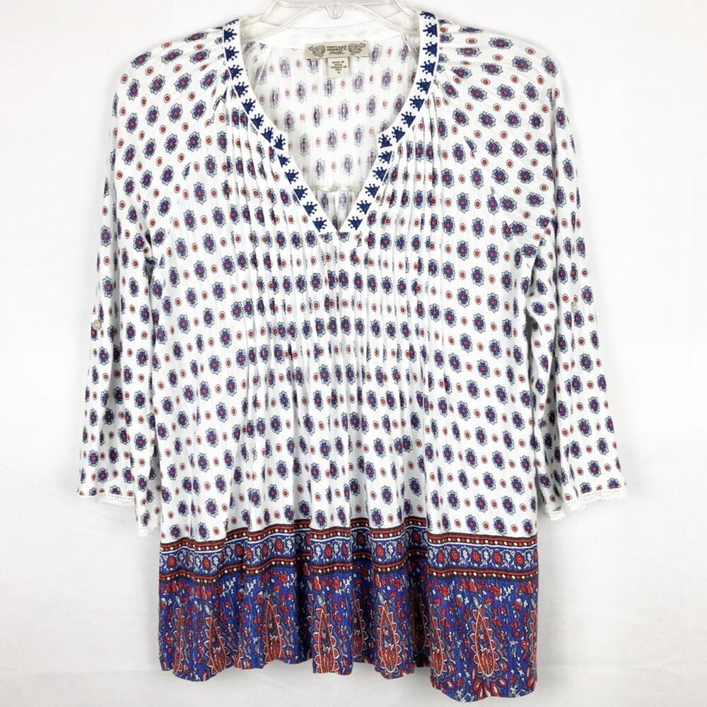 Vintage American Floral 3/4 Sleeves Top Boho Size Small